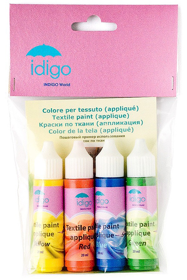 Краска Idigo для ткани с эффектом аппликации, 4*20мл
