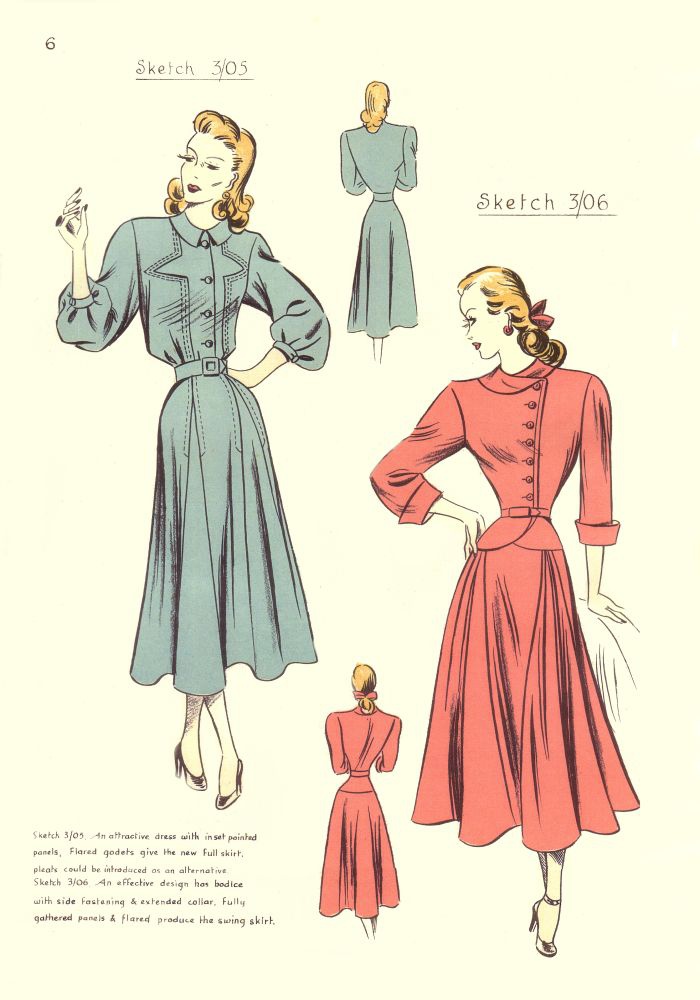 Моделирование очаровательных платьев 1948 года.