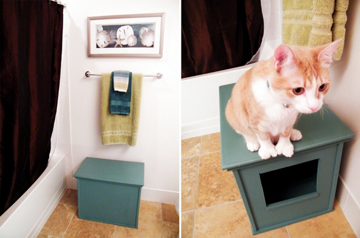 как спрятать кошачий туалет