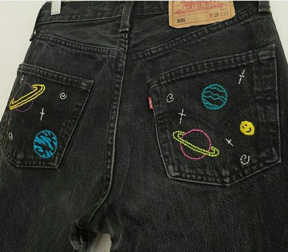 джинсы с вышивкой звезды