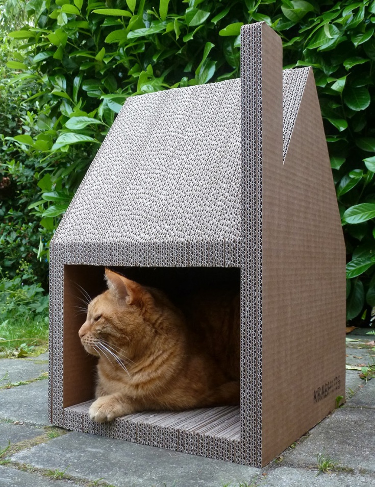 домик для кошки из картона как сделать своими руками