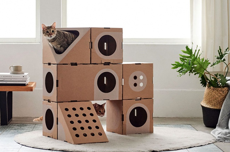 домик для кошки из картона как сделать своими руками