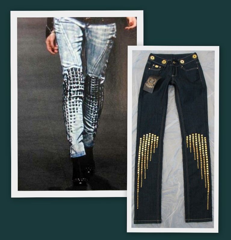 джинсы с клепками интересно расположены шипы