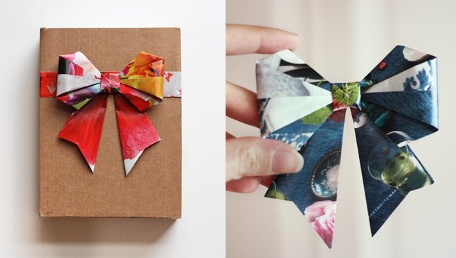 бантик оригами из журнала упаковка подарка