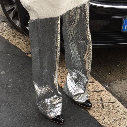 Серебрянные брюки серебро металлик