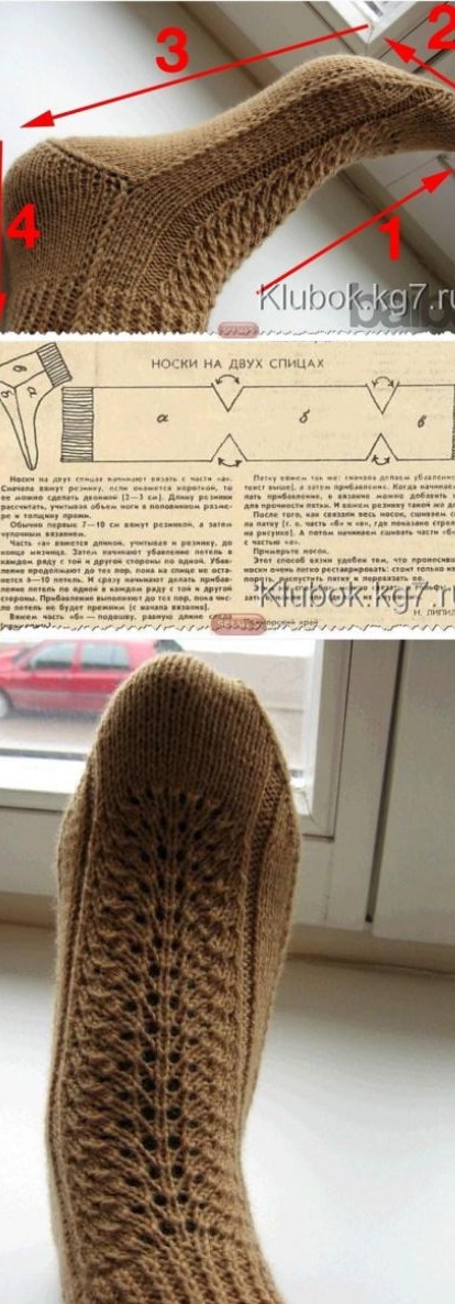 Советский способ вязания носков на двух спицах.