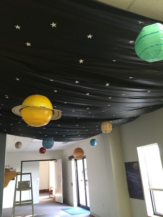 оформить потолок в такой космической детской звездами и планетами