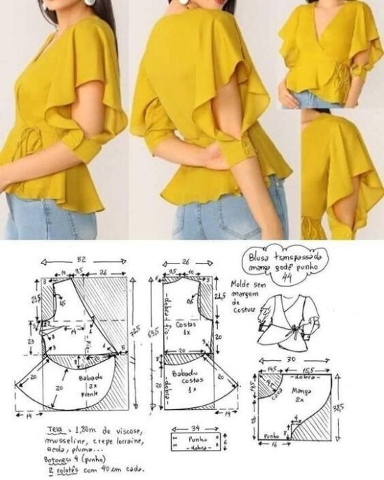 Как построить выкройку блузки с цельнокроеным коротким рукавом