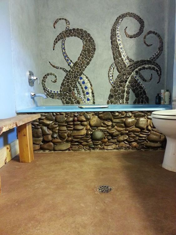Осьминог в ванной комнате декор