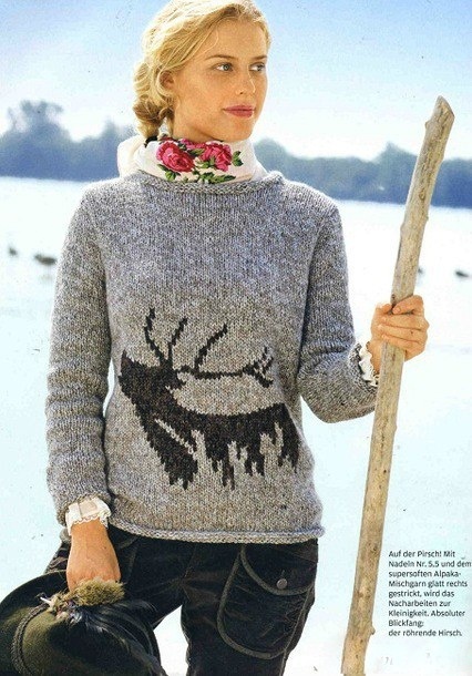 Схема свитера с необычным рисунком оленя