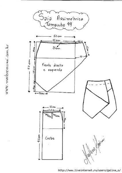 Выкройка необычной юбки с запахом, 42-54