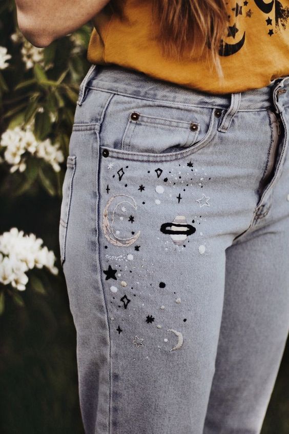 джинсы с вышивкой звезды