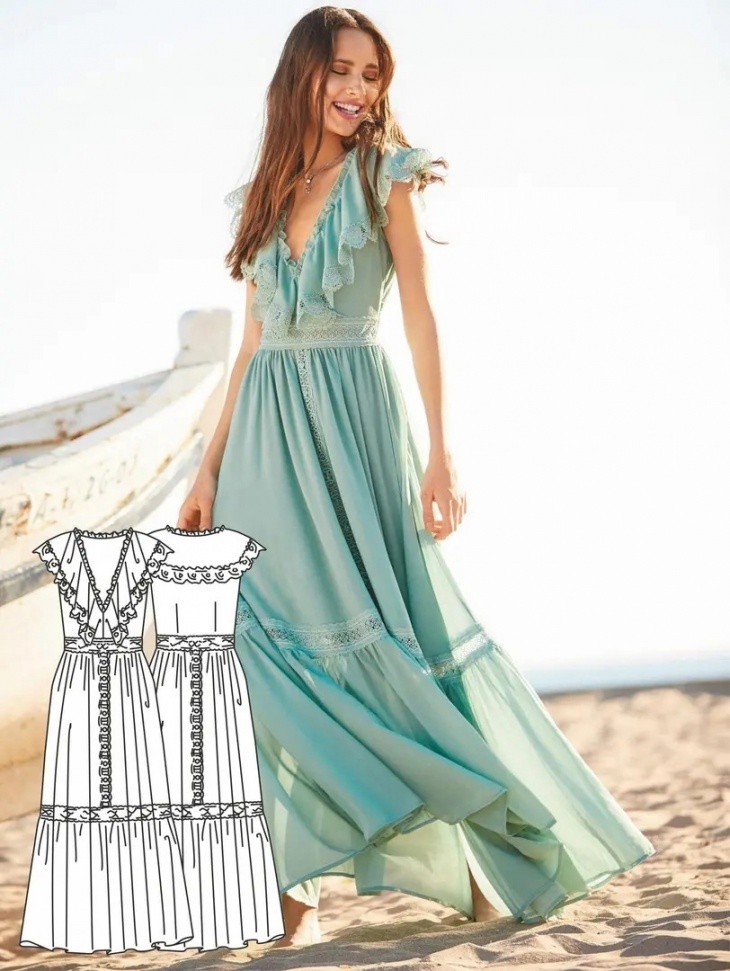 Романтичное летнее платье, pdf выкройка